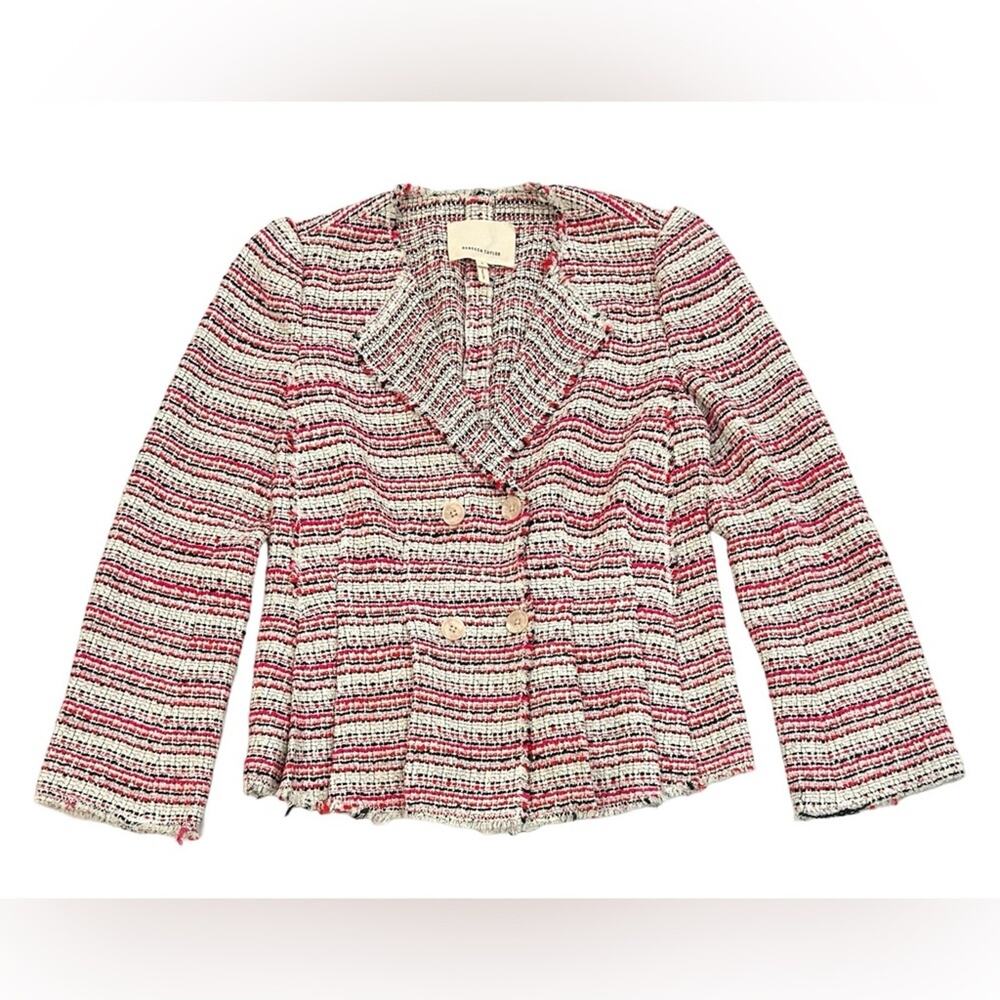 Rebecca Taylor Tweed Blazer Womens Size 4 Striped Blue & Red Cotton Blend